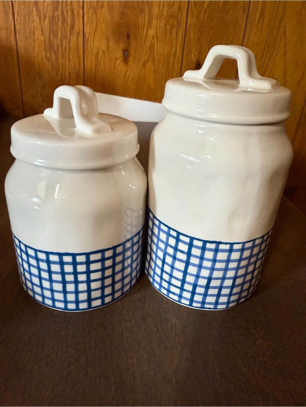 Rae Dunn Blue Gingham Plaid Treats and Sweets Canisters Set of 2 READ